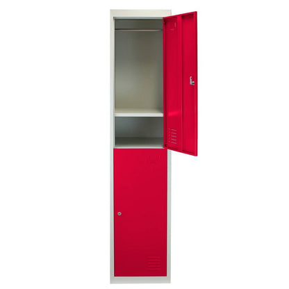 Steel Locker 2 Compartments 180cm - Grey & Red Flatpack by Raven