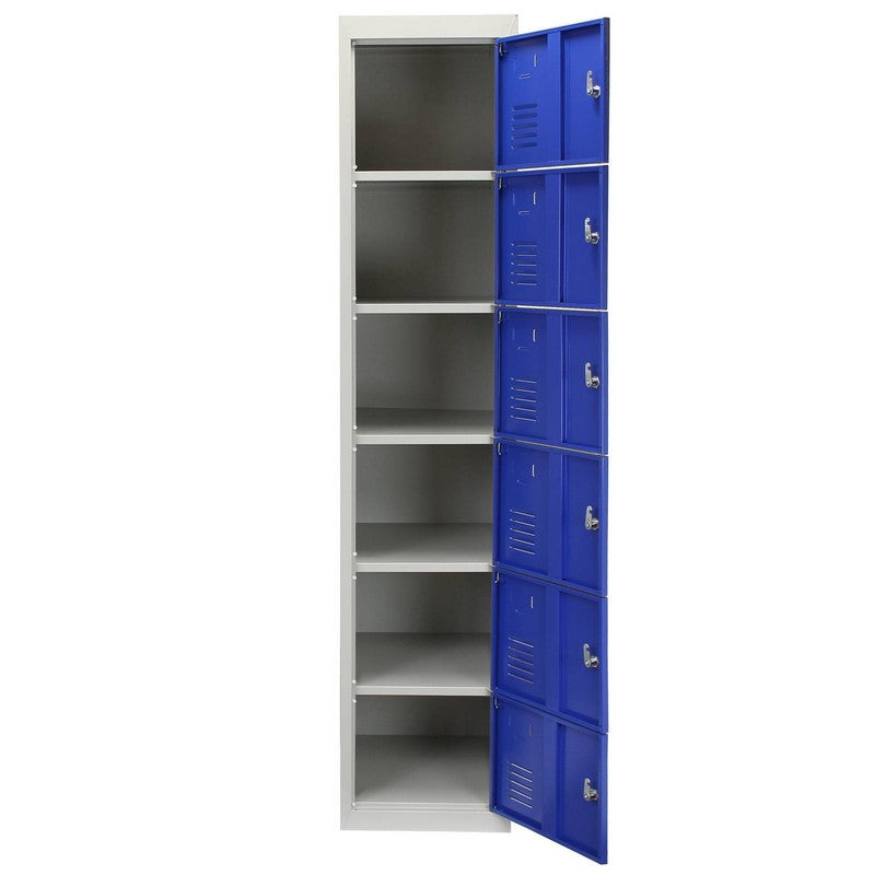 Steel Locker 6 Compartments 180cm - Grey & Blue Flatpack by Raven