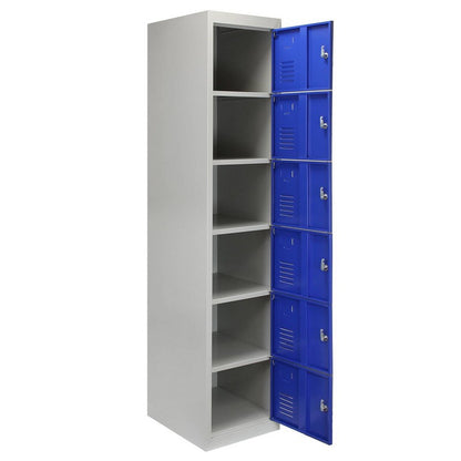 Steel Locker 6 Compartments 180cm - Grey & Blue Flatpack by Raven