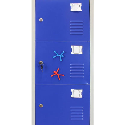 Steel Locker 6 Compartments 180cm - Grey & Blue Flatpack by Raven