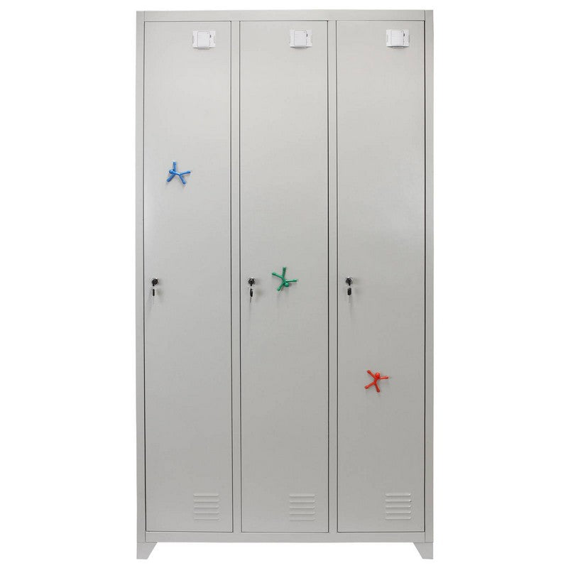 Steel Locker 3 Compartments 180cm - Grey & Red Storage by Raven