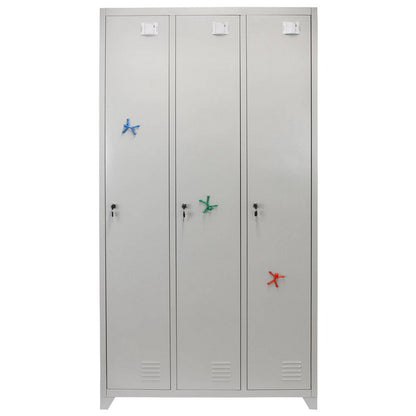 Steel Locker 3 Compartments 180cm - Grey & Red Storage by Raven