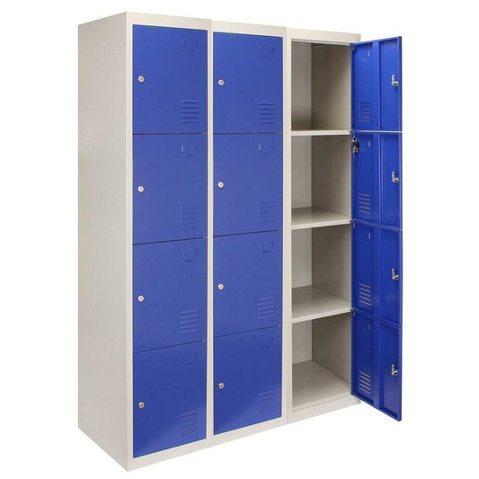 Steel Lockers 12 Compartments 180cm - Grey & Blue Set Of Three Flatpack by Raven