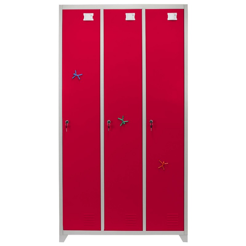 Steel Locker 3 Compartments 180cm - Grey & Red Flatpack by Raven