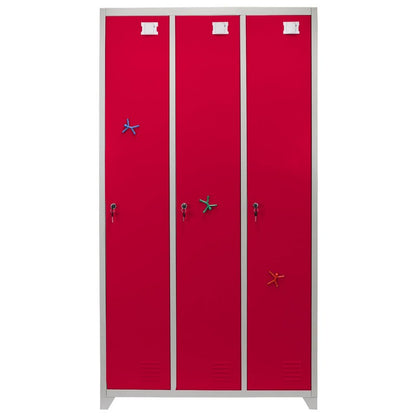 Steel Locker 3 Compartments 180cm - Grey & Red Flatpack by Raven