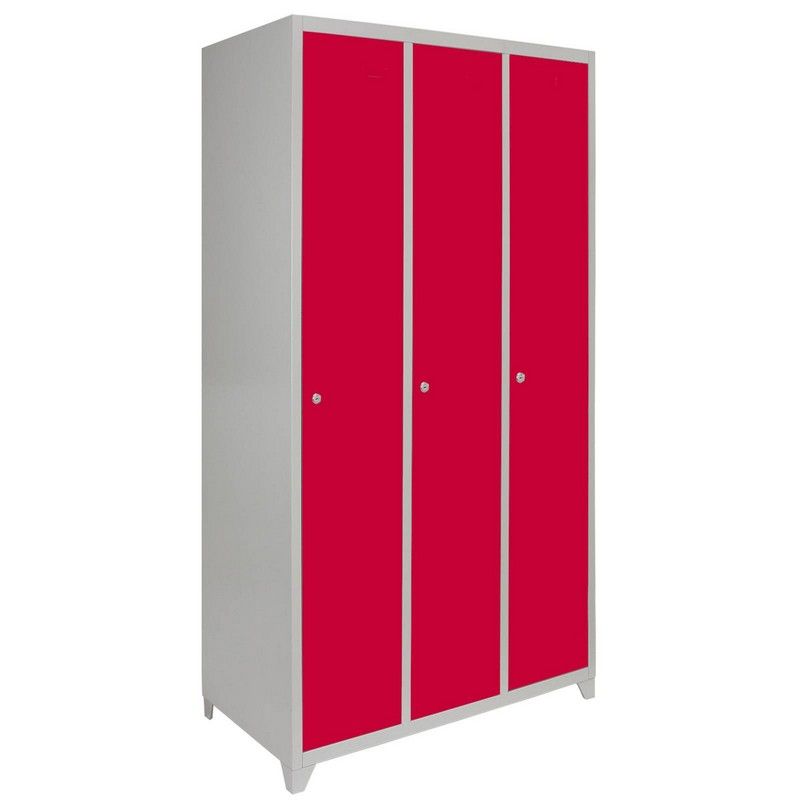 Steel Locker 3 Compartments 180cm - Grey & Red Flatpack by Raven