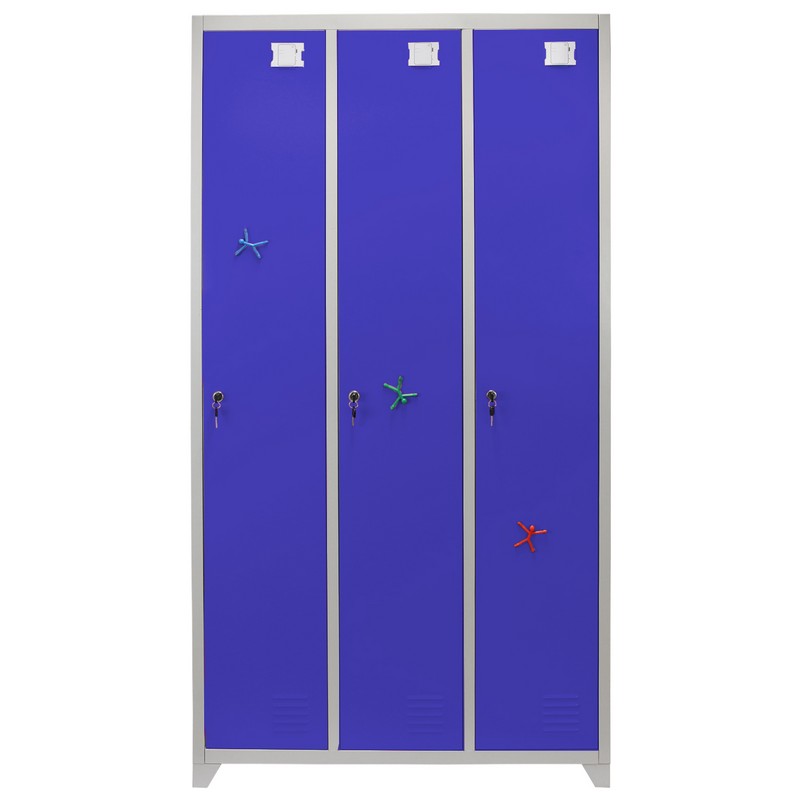 Steel Locker 3 Compartments 180cm - Grey & Blue Flatpack by Raven