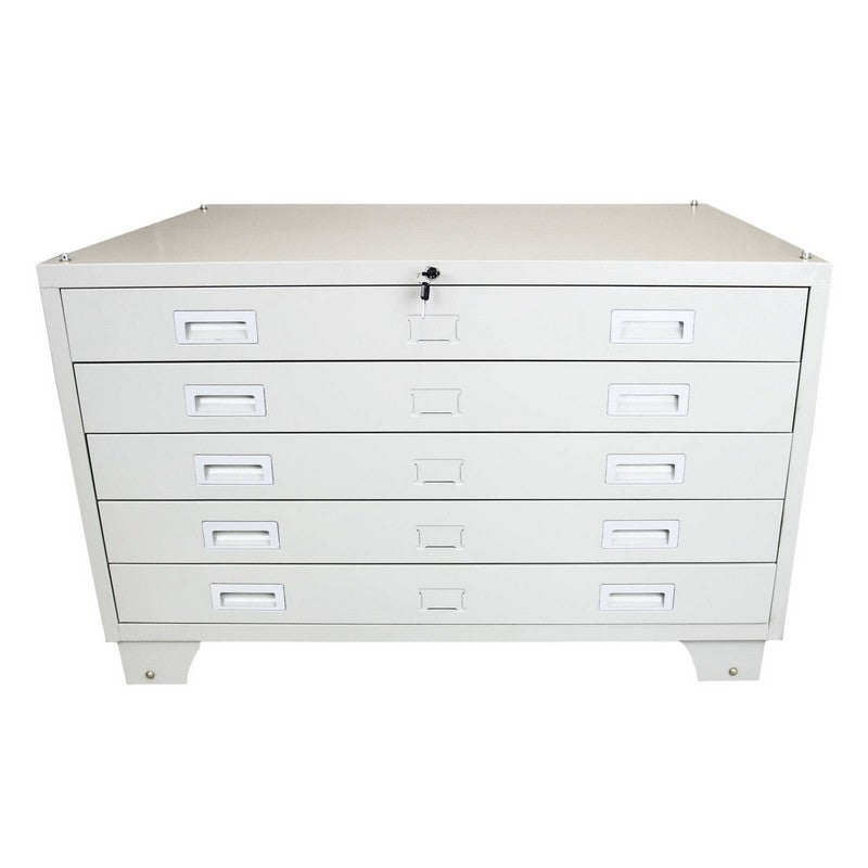 Architects Chest of Drawers Metal Off-white 5 Drawers