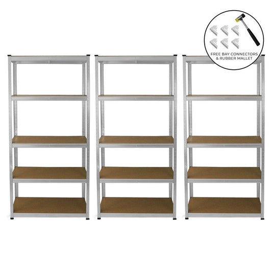 Galvanised Steel & MDF Shelving Units 180cm - Silver Set of Three E-Rax 90cm by Raven