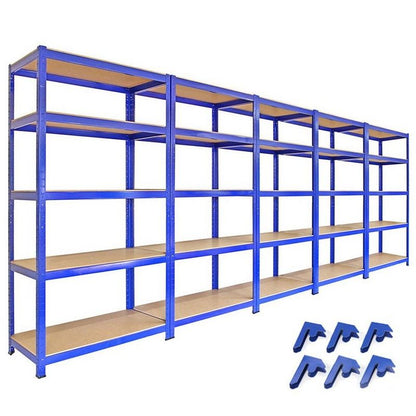 Steel Shelving & Bay Connectorss 180cm - Blue Heavy Duty Set of Five T-Rax 90cm by Raven