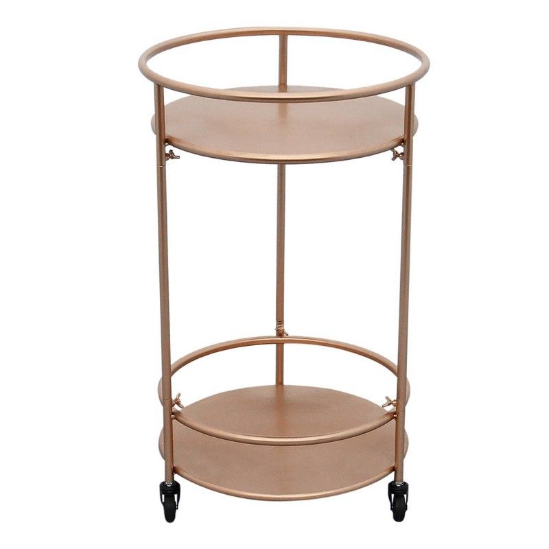 Deco Circular Bar Cart Metal & Glass Rose Gold 1 Shelf