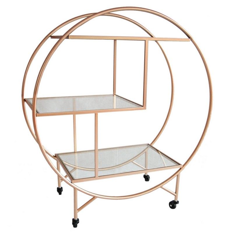 Deco Bar Cart Metal & Glass Rose Gold 2 Shelves