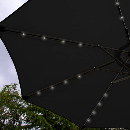 Solar LED Tilt Garden Parasol by Raven - 2.7M Black