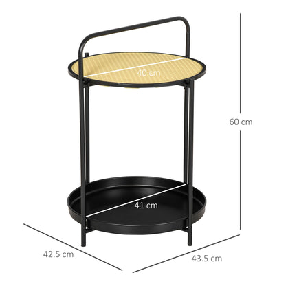 Homcom End Table 2-Tier Round Side Table With Detachable Tray & Plastic Rattan Shelf