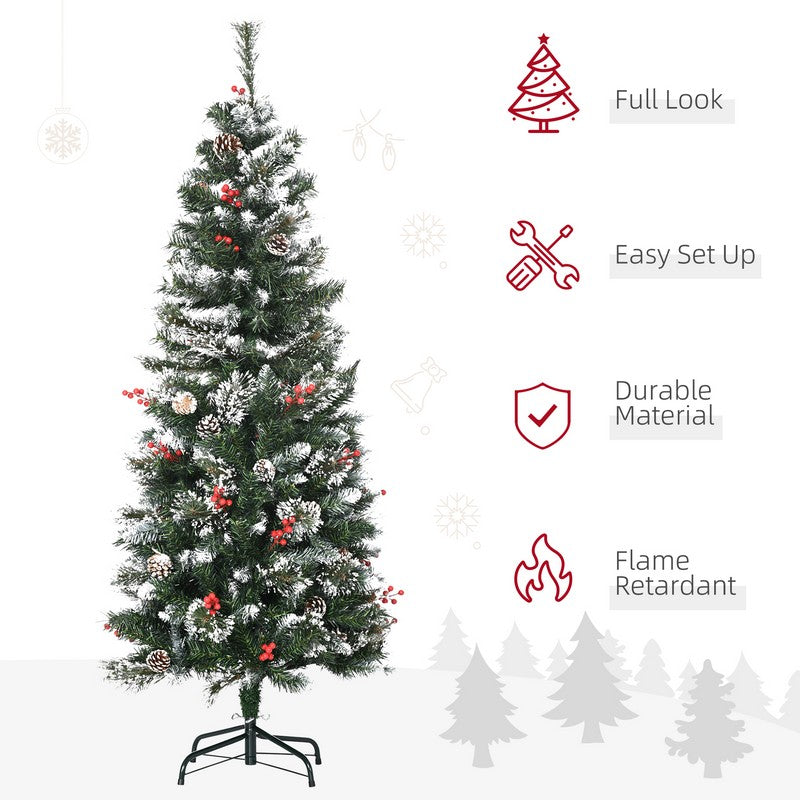 5FT Snow Dipped Artificial Christmas Tree Slim Pencil Xmas Tree with 402 Realistic Branches