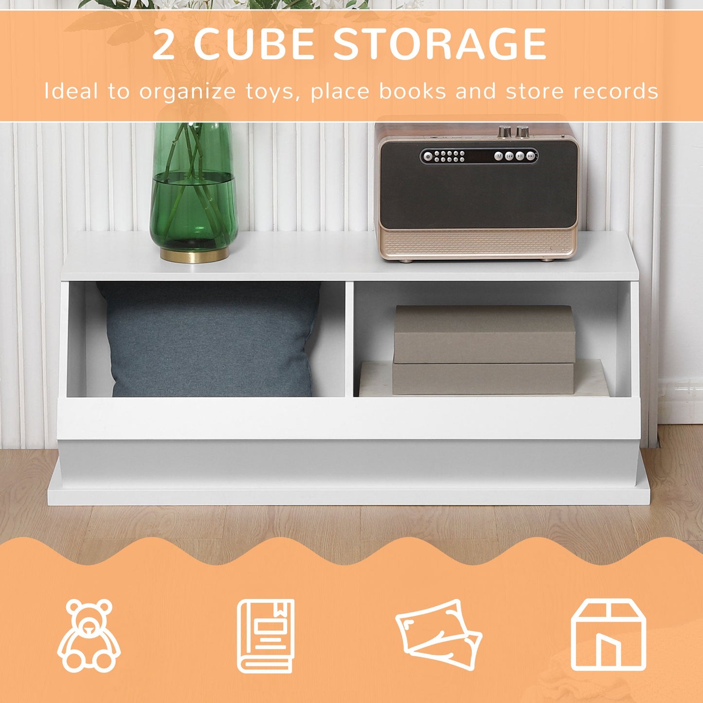 2 Cube Storage Unit Display Storage Cabinet with 2 Compartments for Living Room Closet Bedroom Play Room White