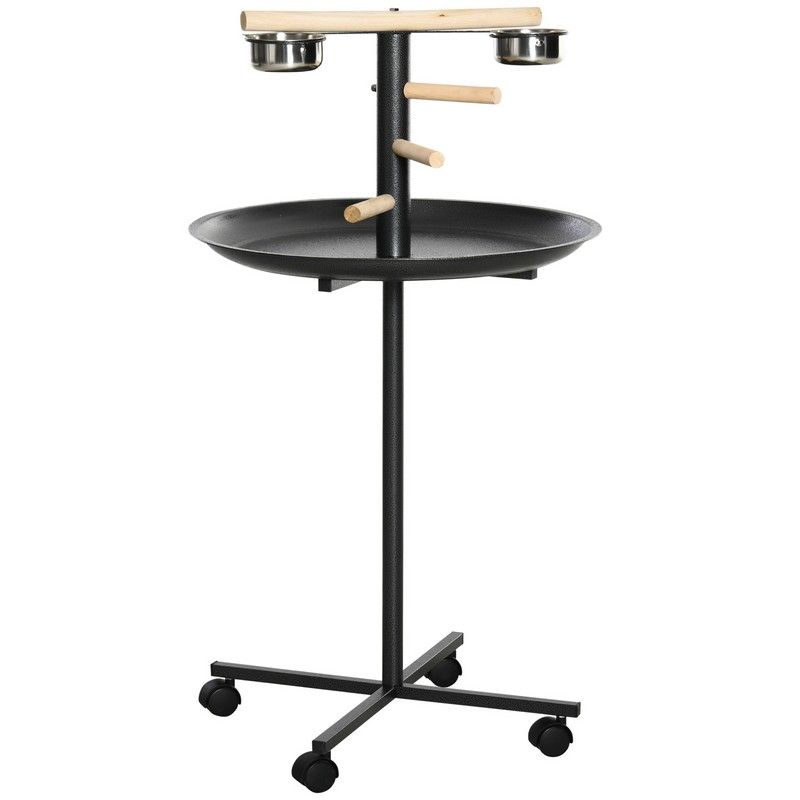 111cm Bird Barh & Feeder Wheeled Stainless Steel & Wood Black by Pawhut