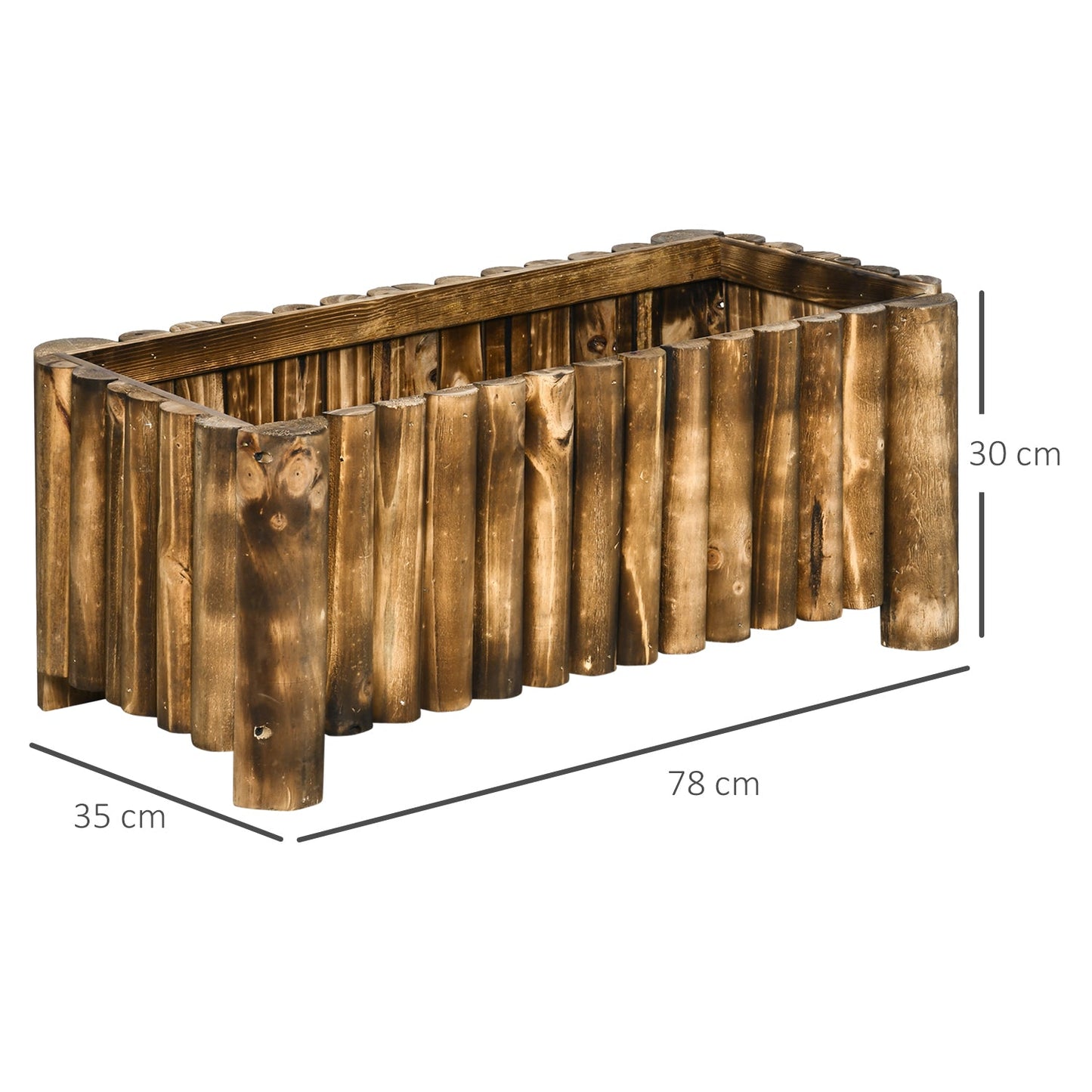 52L Raised Flower Bed Wooden Rectangualr Planter Container Box Herb Pot Flower Pot 78L x 35W x 30H cm