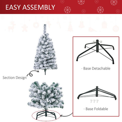 4FT Prelit Artificial Snow Flocked Christmas Tree with Warm White LED Light