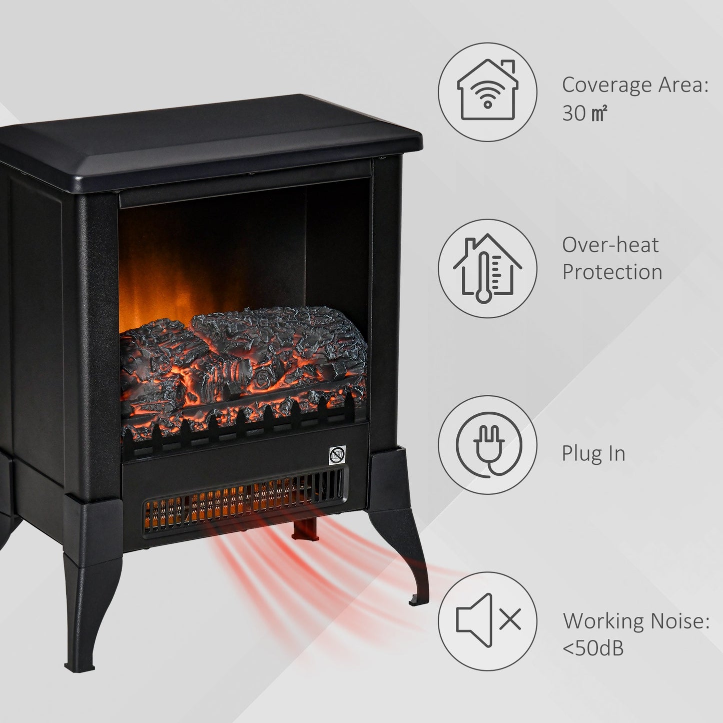 Freestanding Electric Fireplace Stove with Flame Effect and Overheat Protection