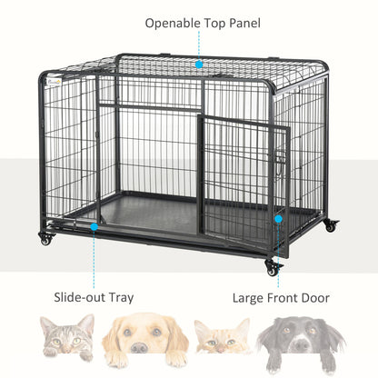 PawHut Metal Dog Cage Kennel Locking Door & Wheels Removable Tray Openable Top For Extra Large Pets 125 x 76 x 81 cm