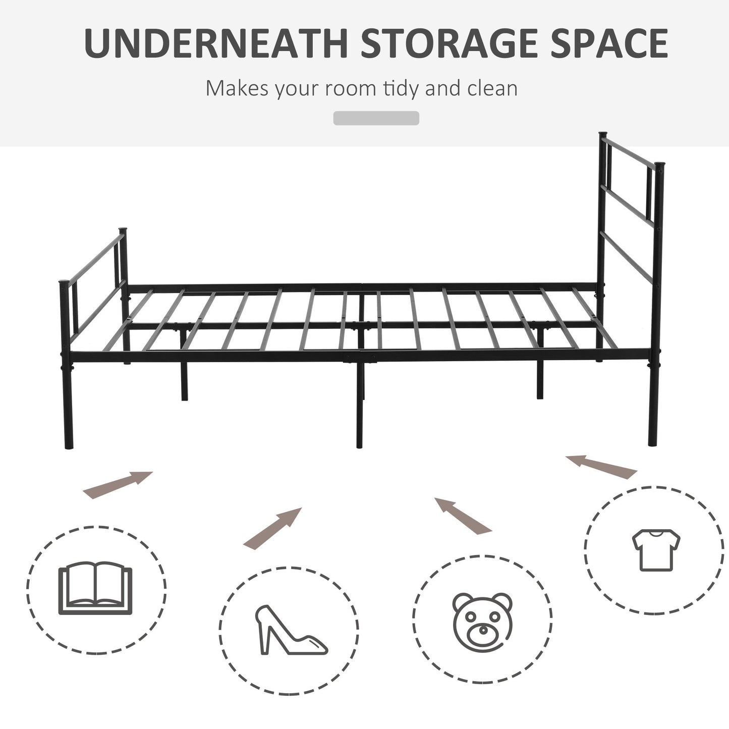 King Metal Bed Frame Solid Bedstead Base with Headboard and Footboard