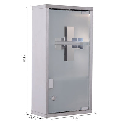 Homcom Stainless Steel wall mounted Medicine Cabinet with 2 Shelves + Security Glass Door Lockable 48 cm(H)