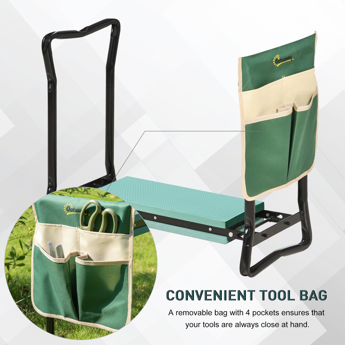 Steel Frame Gardening Kneeler Seat w/ Pouch Green