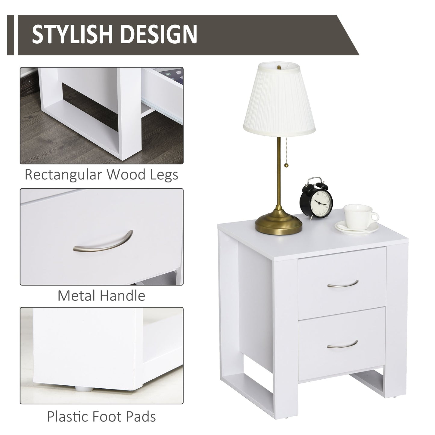 Homcom Bedside Table With 2 Drawers