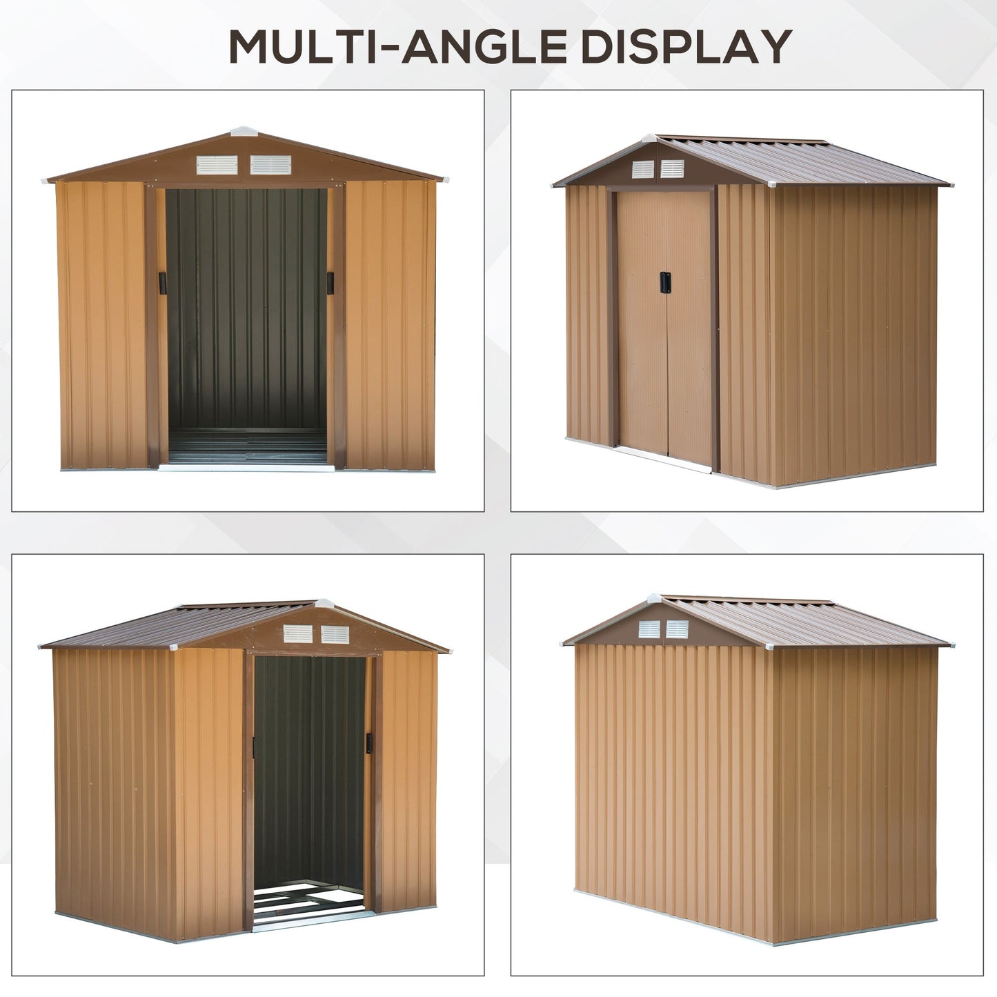 Galvanised 7 x 4' Double Door Apex Garden Shed Lockable Steel Light Brown by Steadfast