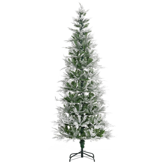 Homcom 7 Ft Pencil Snow Flocked Artificial Christmas Tree with Realistic Cypress Branches