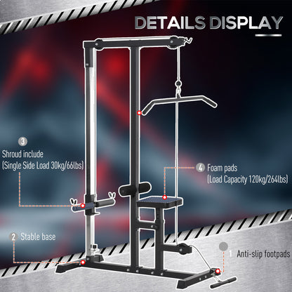 Homcom Exercise Pulley Machine Power Tower with Adjustable Seat Cable Positions