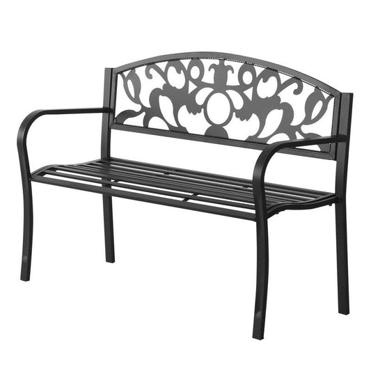 Outsunny Metal Frame Bench 128Lx50Wx91H cm Net Weight 12Kg-Black