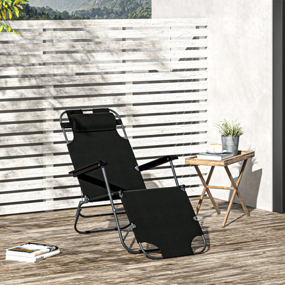 Metal Frame 2 In 1 Sun Lounger w/ Pillow Black