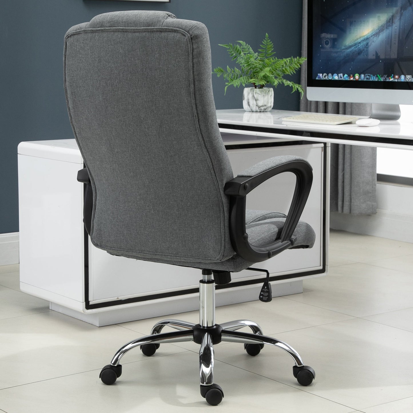 Vinsetto Linen Upholstered Tilting Home Office Chair Grey