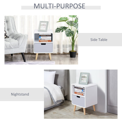 Homcom Scandinavian Style Bedside Table 40Lx38Wx58H cm-White/Grey/Natural Wood Colour