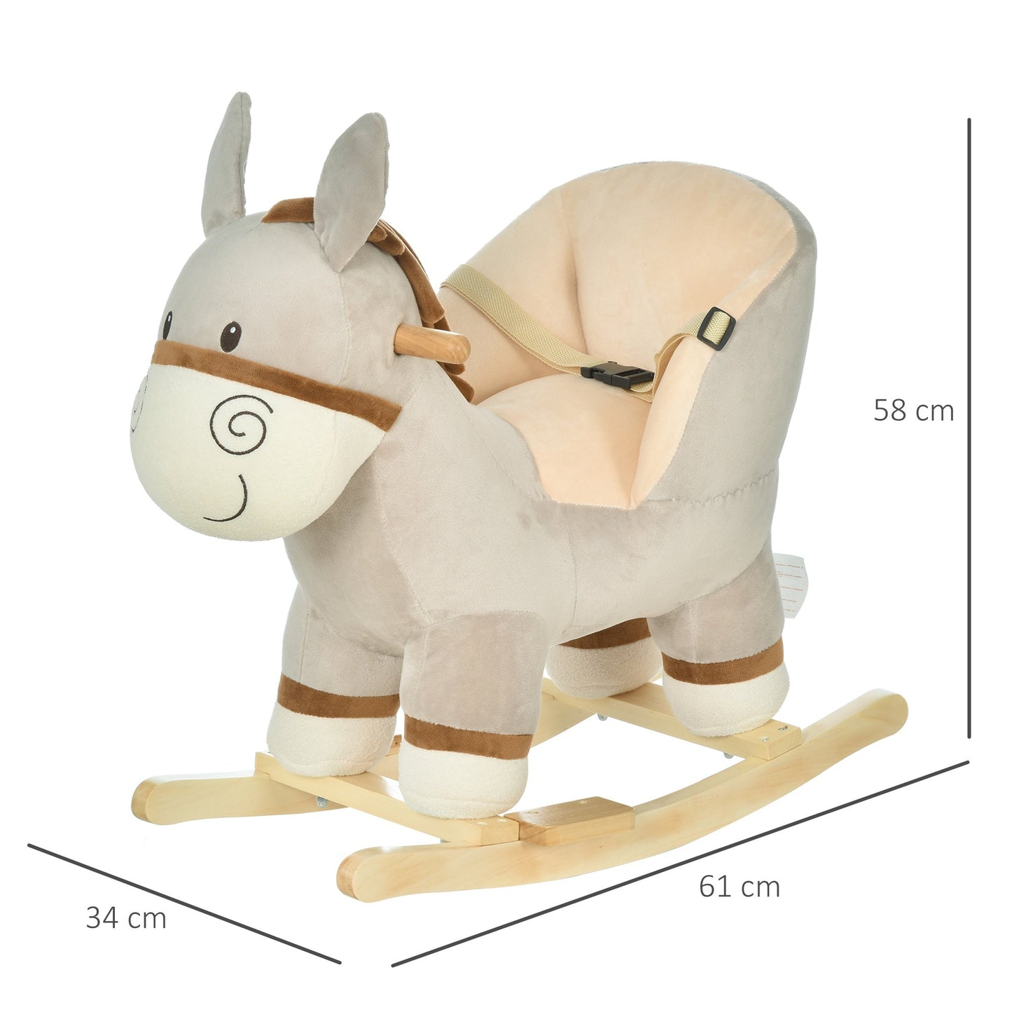 Toddlers Donkey Plush Rocking Ride On w/ Sound Grey