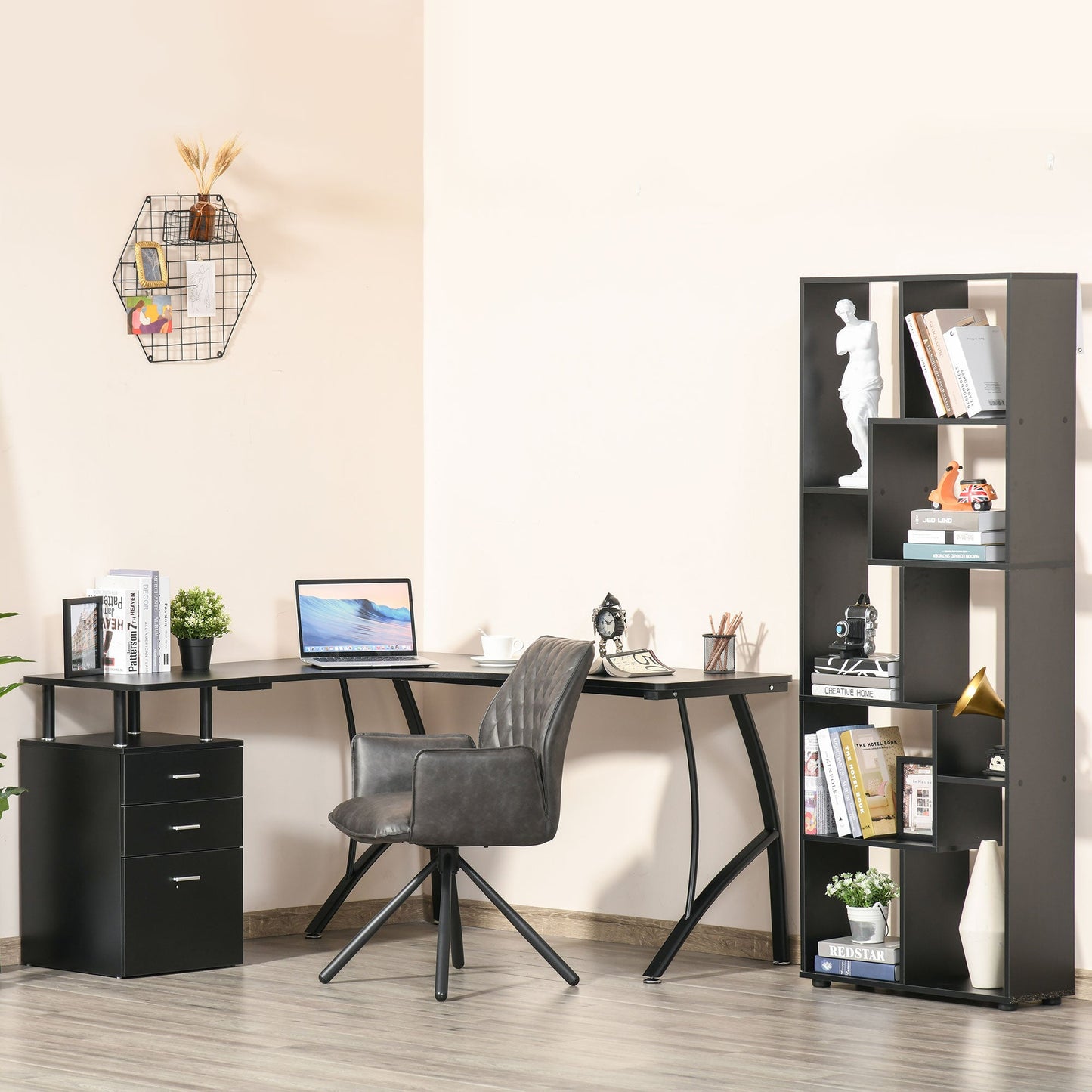 L-Shaped Computer Desk Table with Storage Drawer Home Office Corner Industrial Style Workstation