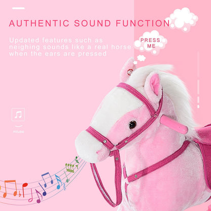 Children Child Kids Plush Rocking Horse with Sound Handle Grip Traditional Toy Fun Gift Pink