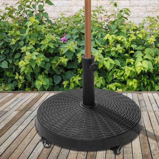 Outsunny Resin Patio Umbrella Base on Wheels Parasol Stand W/Wheels-Black