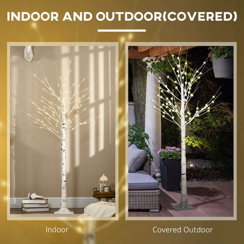 Homcom 6ft Artificial White Birch Tree Light with Warm White Pre-Lit LED Light for Indoor and Covered Outdoor Use