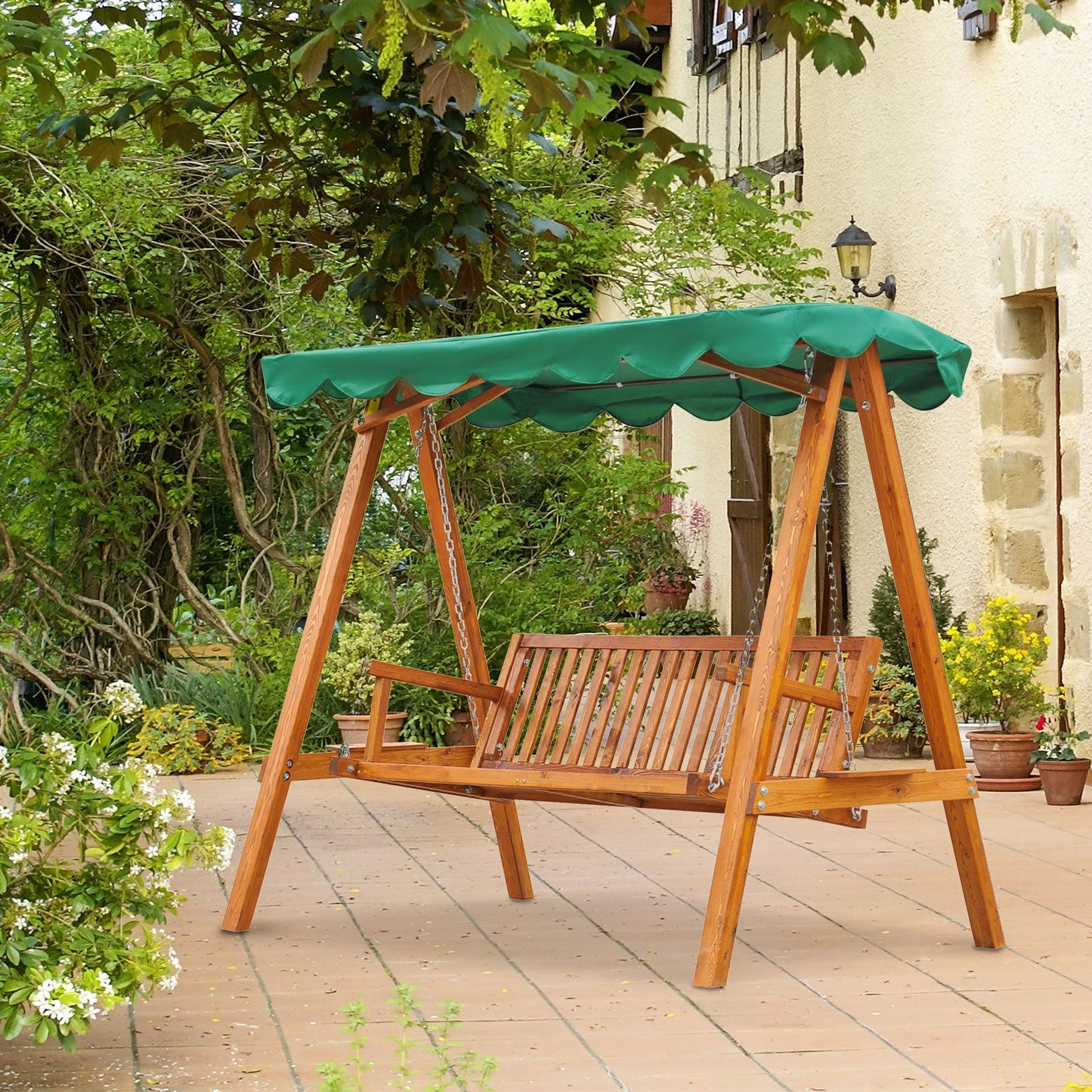 3 Seater Pinewood Swing Chair-Green