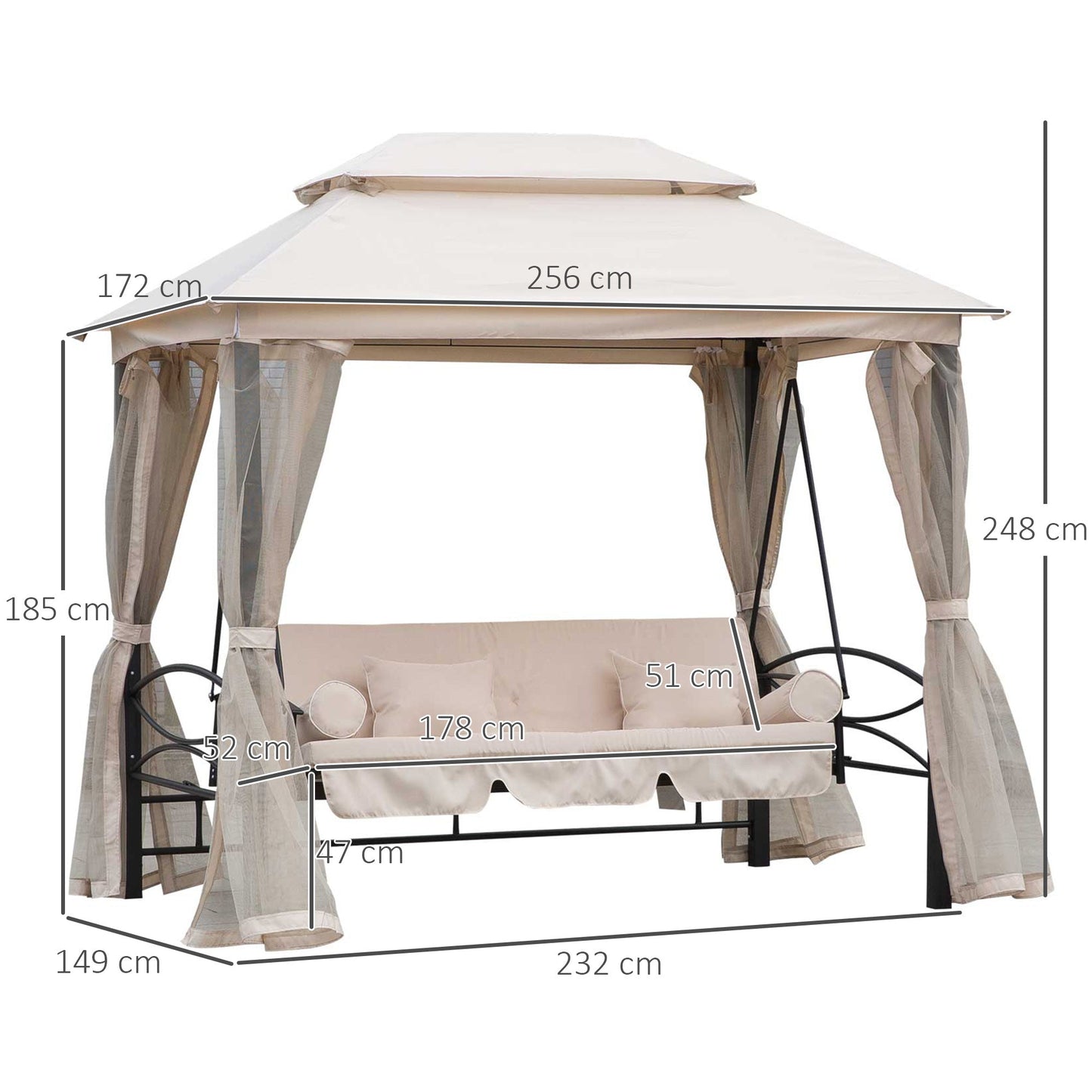 2-in-1 Convertible Gazebo Swing Chair Bed W/Netting