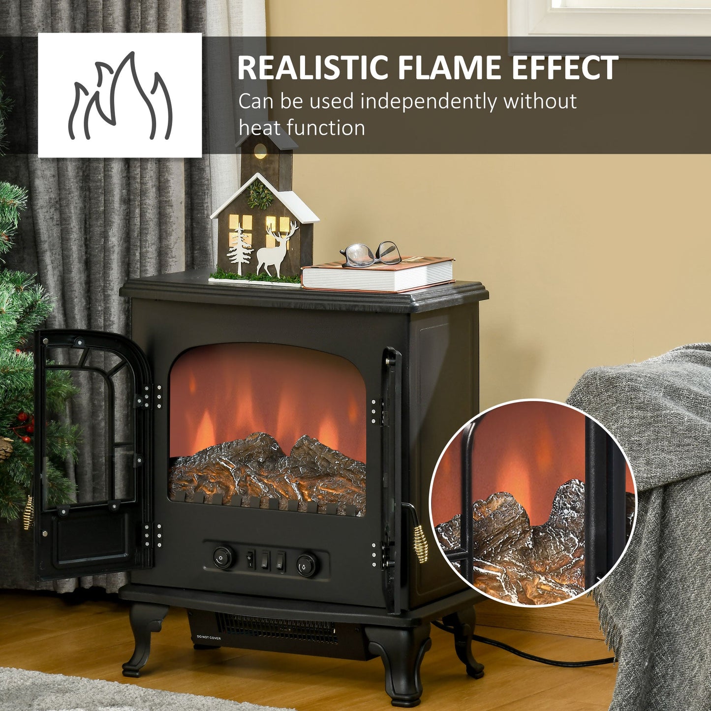 Homcom Electric Fireplace Stove Heater with LED Fire Flame Effect