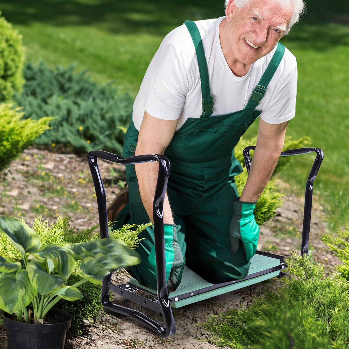 Garden 2 in 1 Kneeler Bench-Green/Black