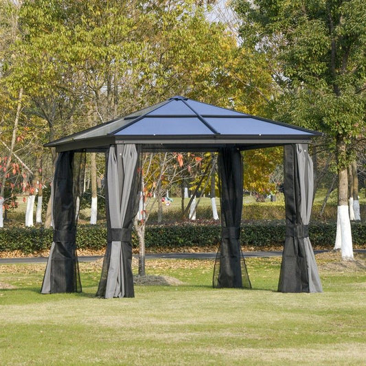 Outsunny 3 x 3(m) Hardtop Gazebo with UV Resistant Polycarbonate Roof & Aluminium Frame