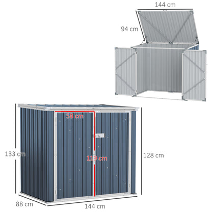 Galvanised 5 x 3' Single Door Pent Garden Store Lockable With Opening Lid Steel Grey by Steadfast