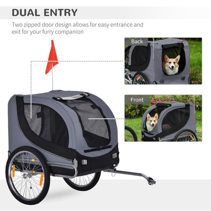 PawHut Steel Pet Bicycle Trailer 2 Wheel Jogger Carrier Grey