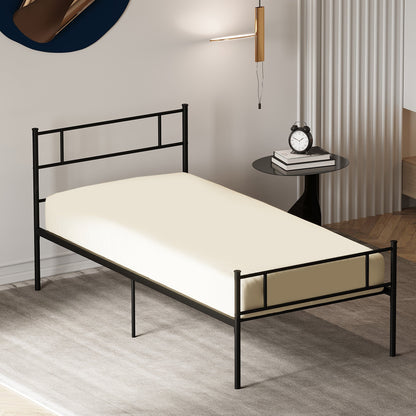 Single Metal Bed Frame Solid Bedstead Base with Headboard and Footboard