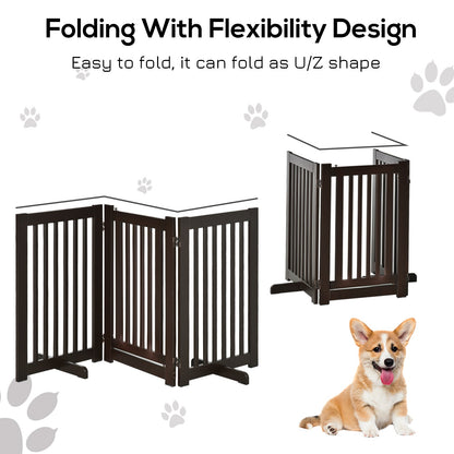 PawHut Pet Gate Medium-density fibreboard Freestanding Expandable Dog Gate w/ Latched Door Brown